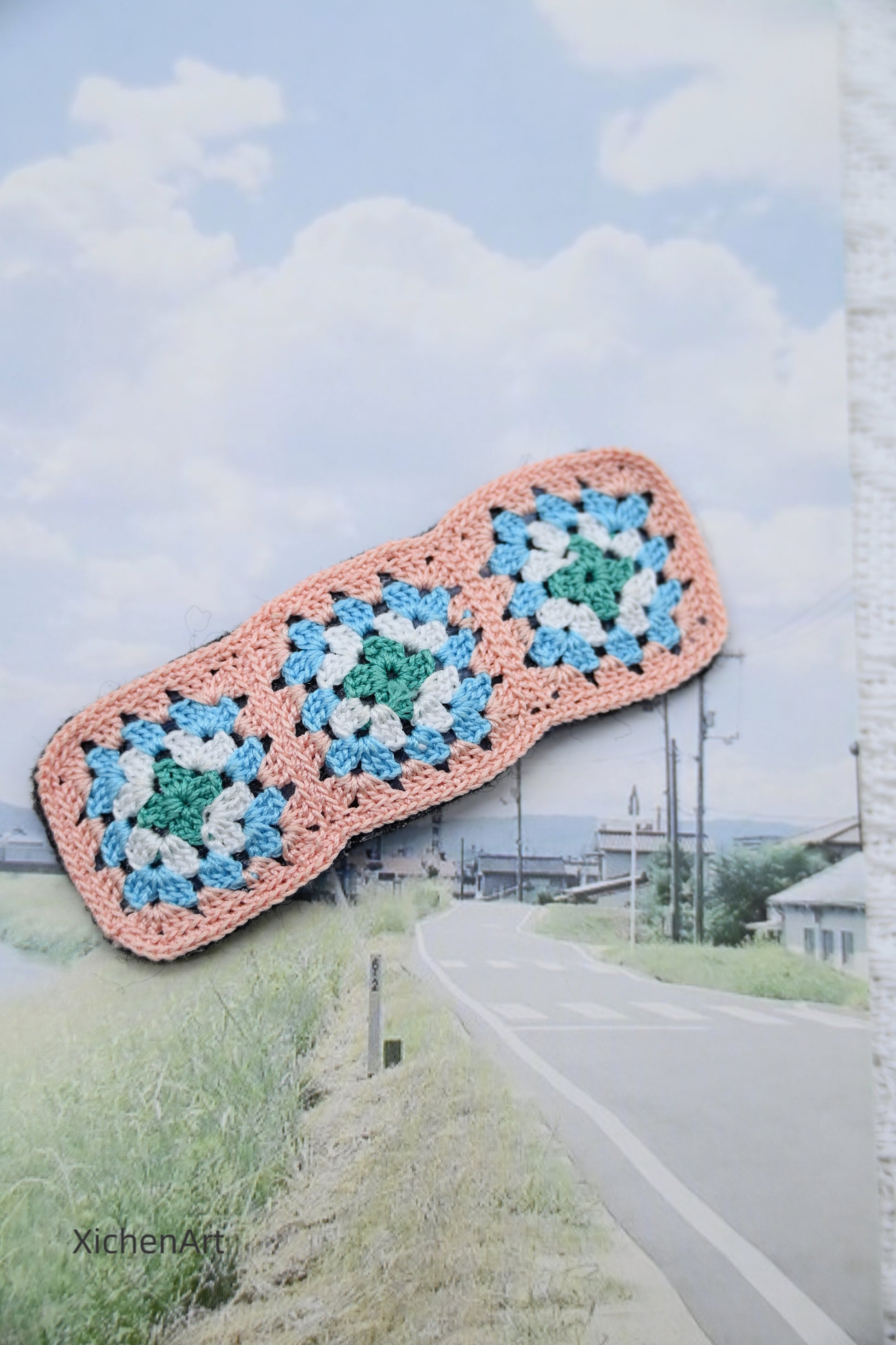 micro crochet granny square hair clip