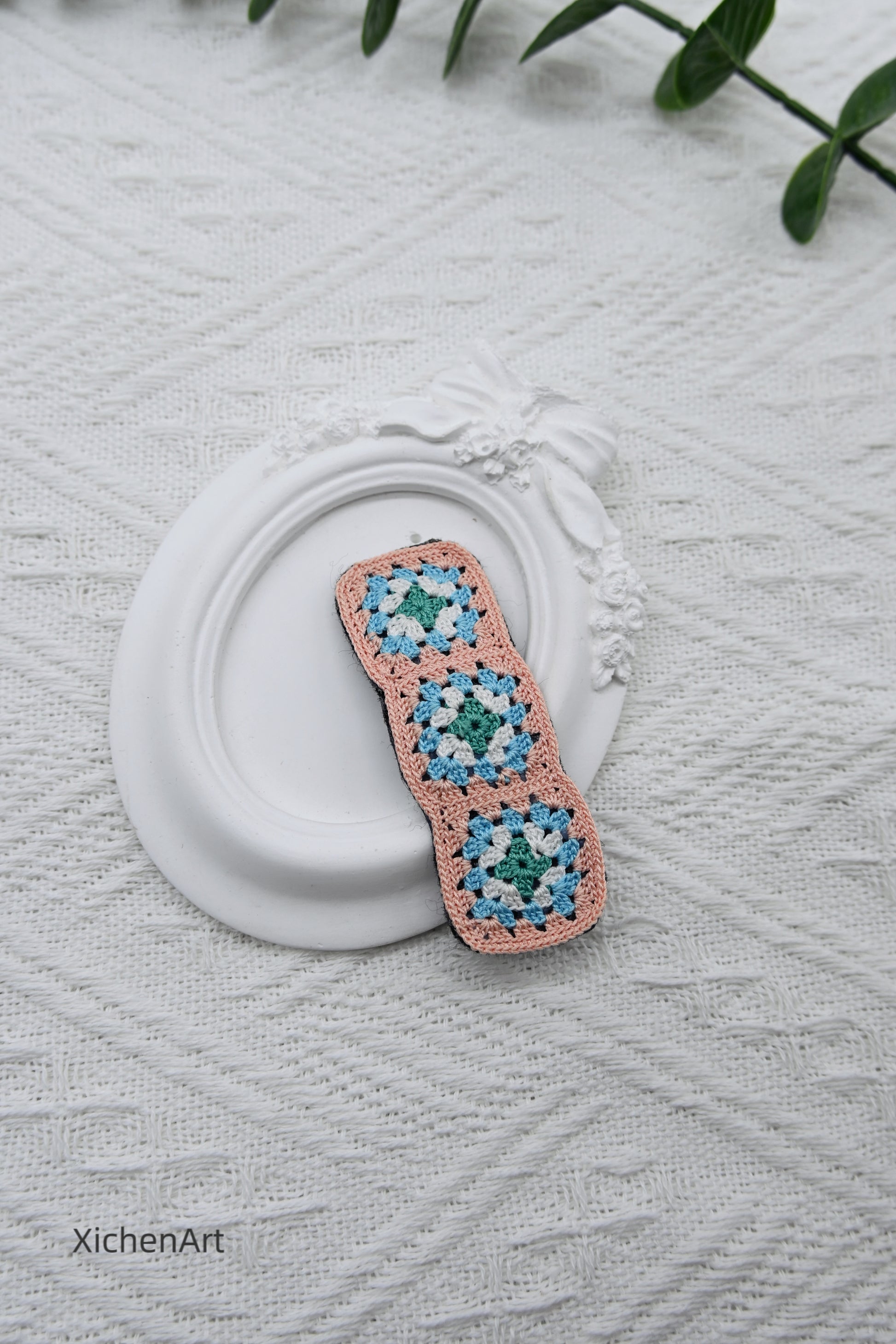 micro crochet granny square hair clip