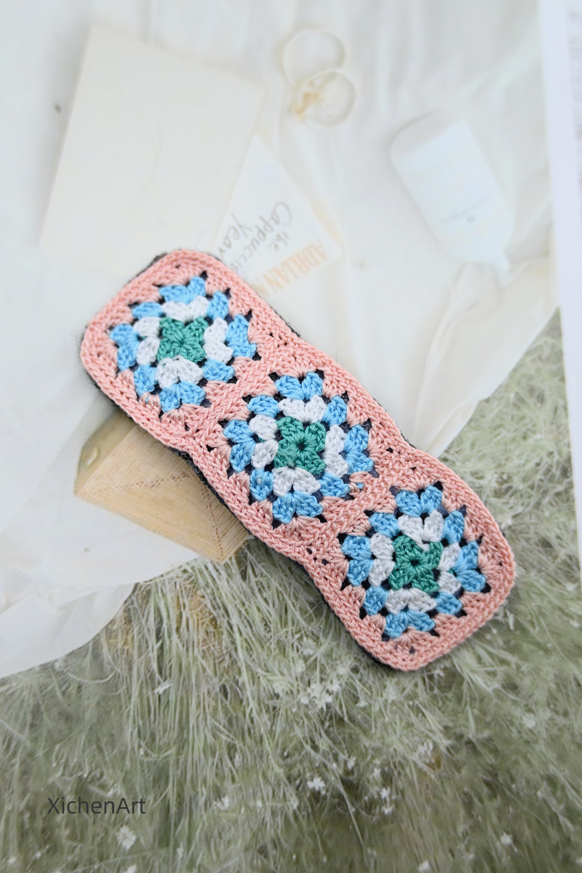 micro crochet granny square hair clip