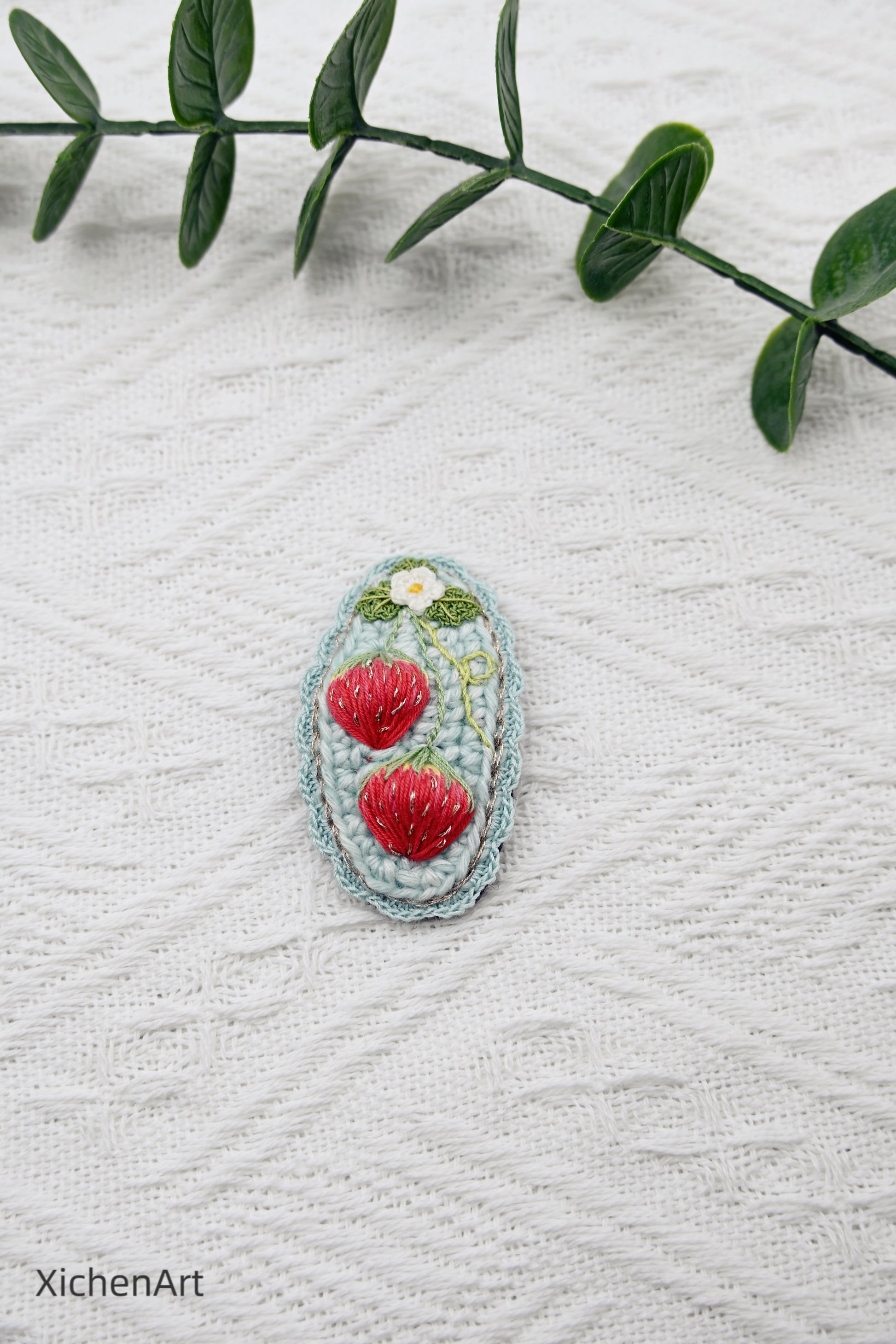 embroider strawberry hair clip