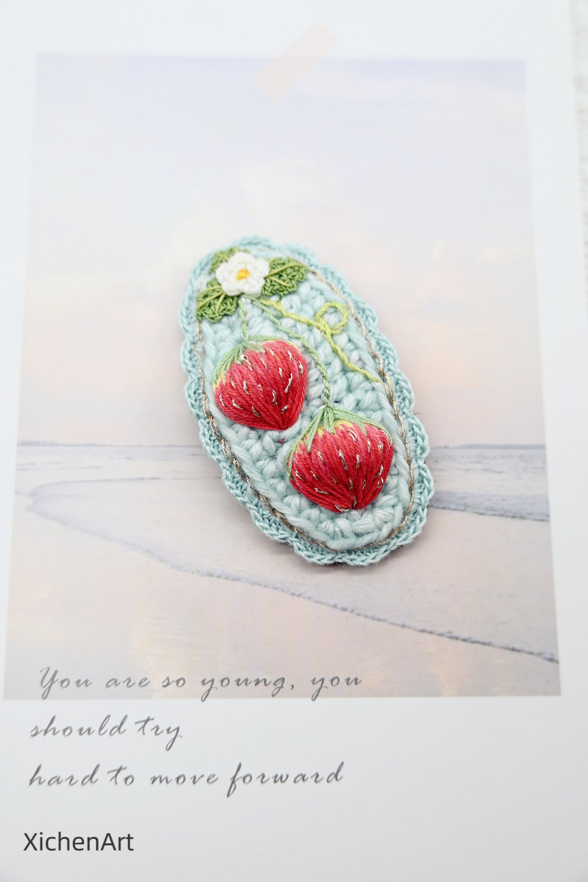 embroider strawberry hair clip