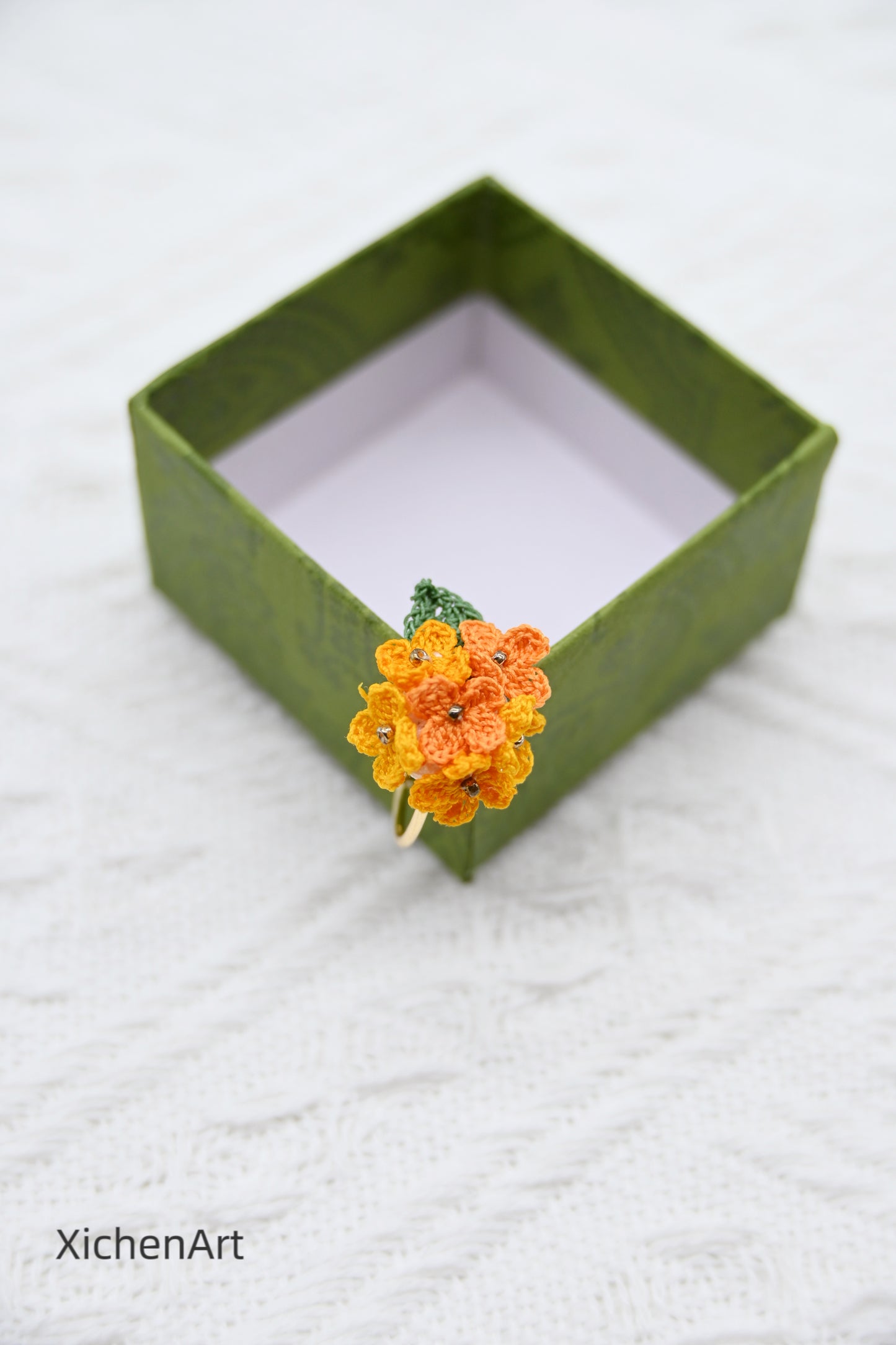 adjustable micro crochet laurel flower ring