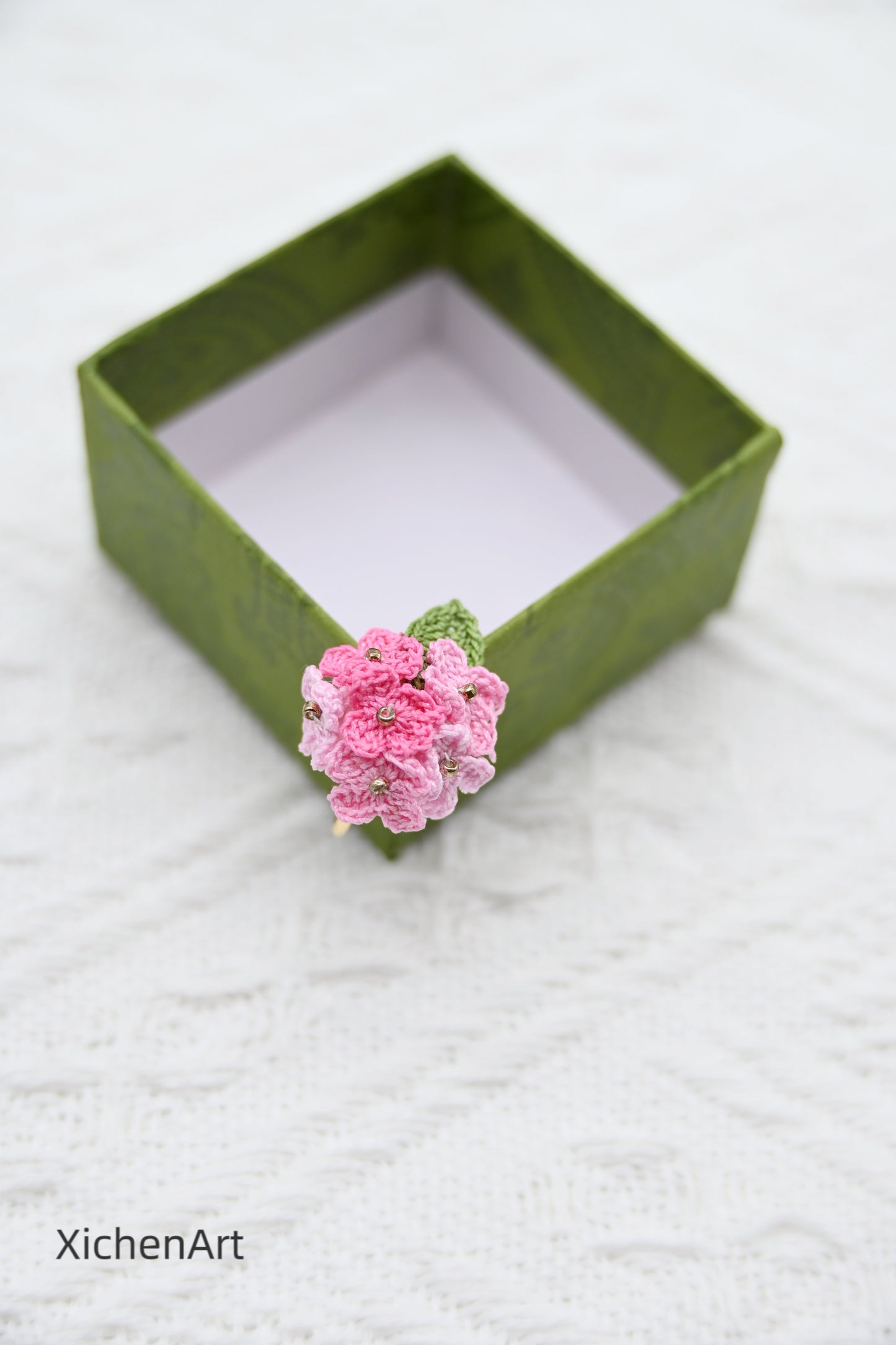 adjustable micro crochet laurel flower ring