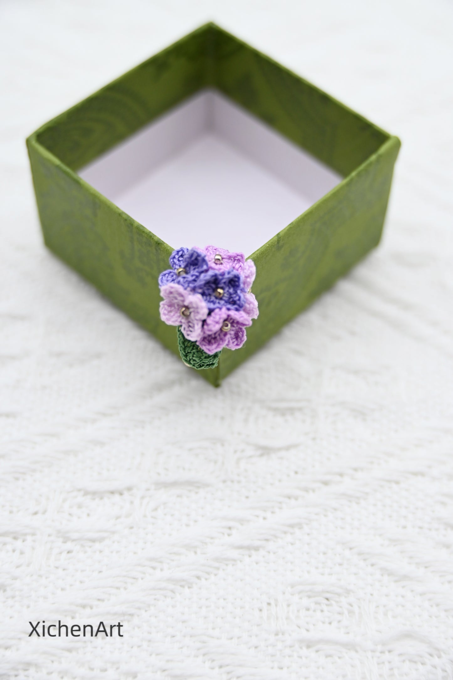 adjustable micro crochet laurel flower ring