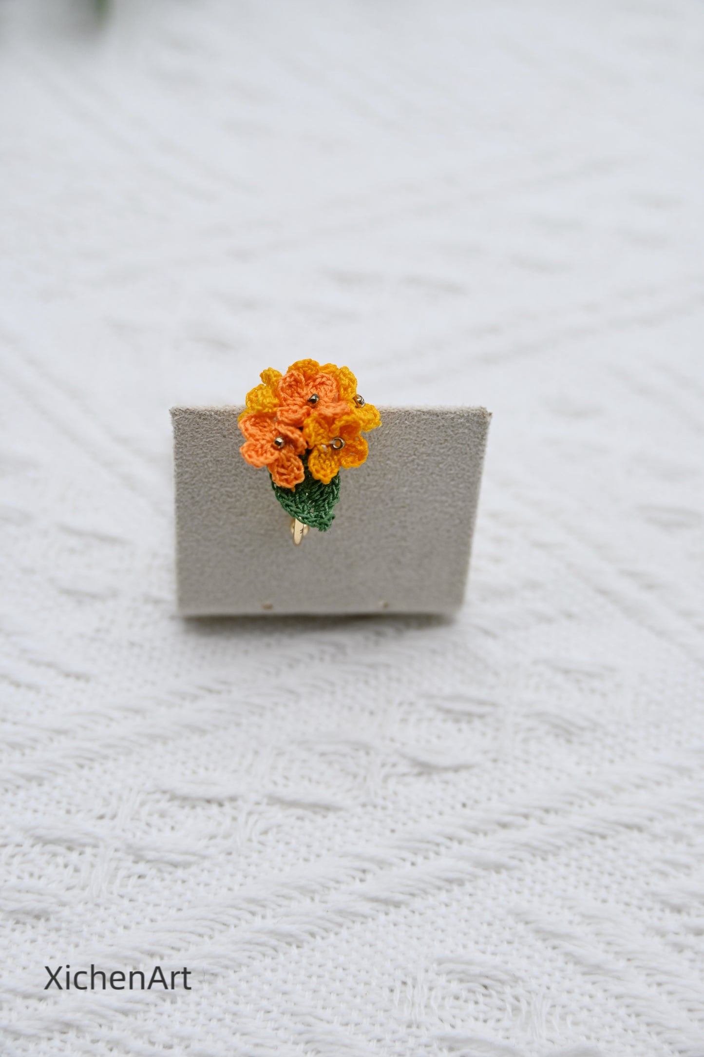 adjustable micro crochet laurel flower ring