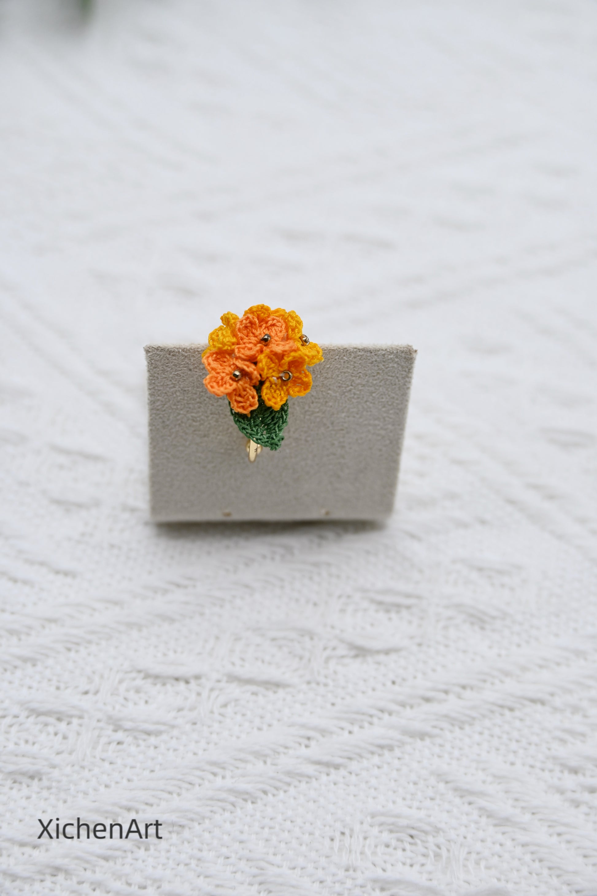 adjustable micro crochet laurel flower ring