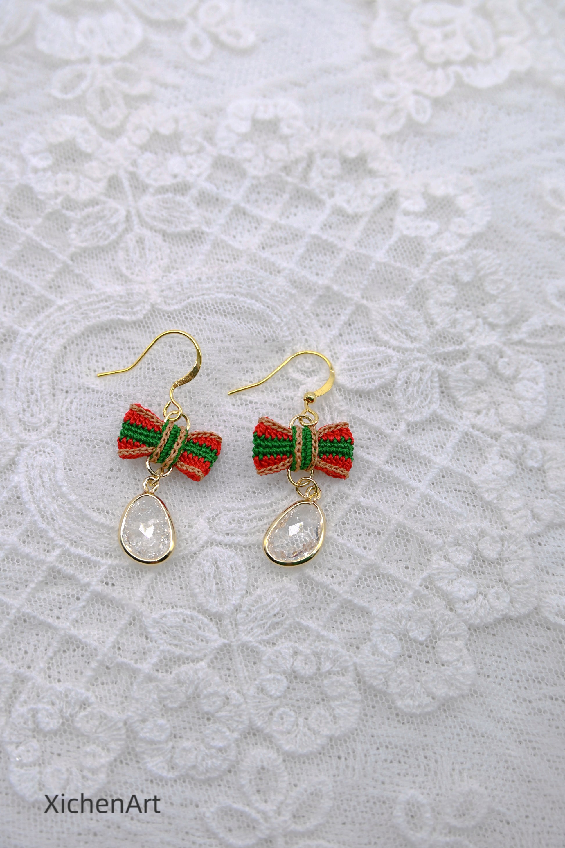 micro crochet Christmas style earrings