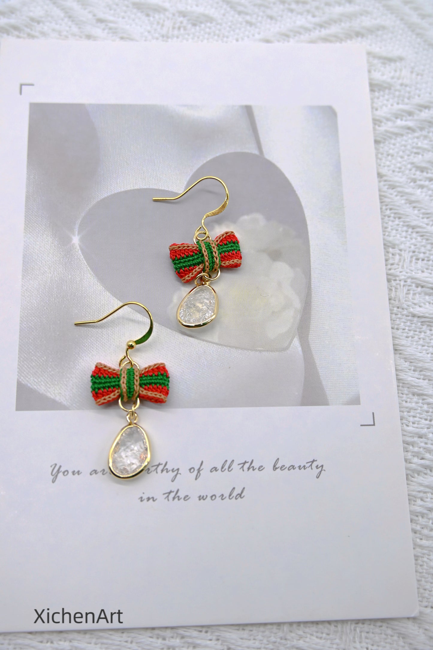 micro crochet Christmas style earrings