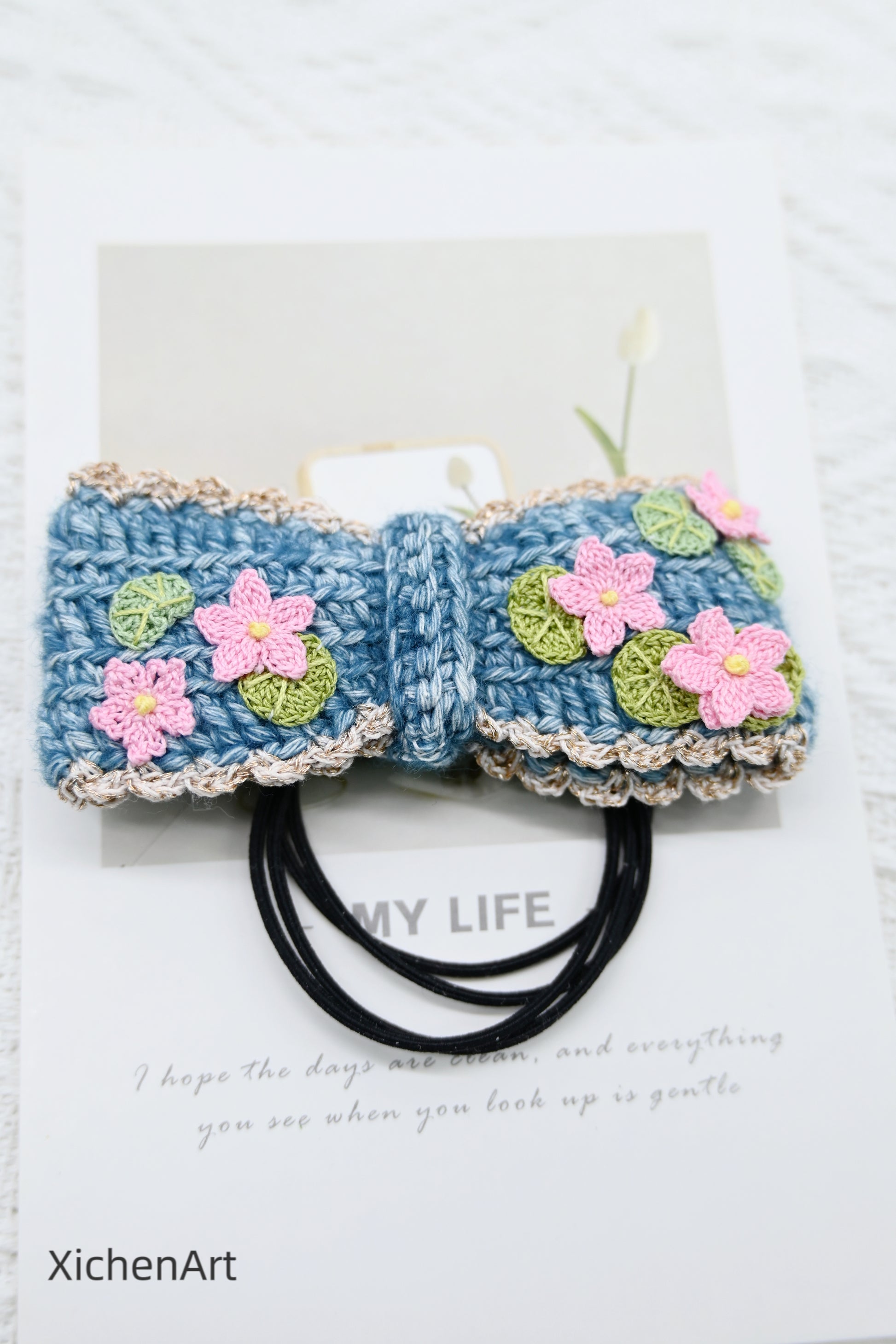 micro crochet lotus flower hair rope