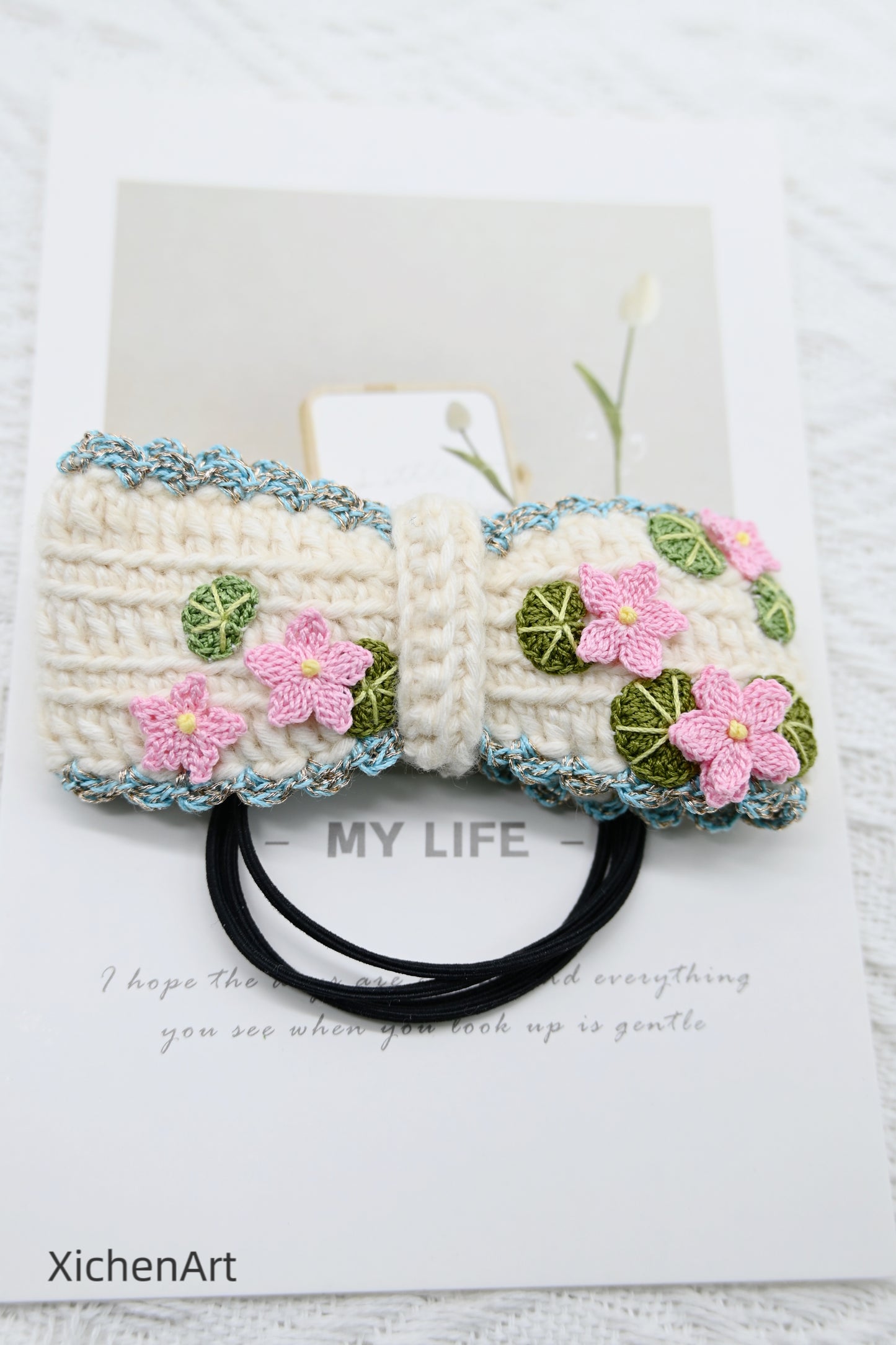 micro crochet lotus flower hair rope