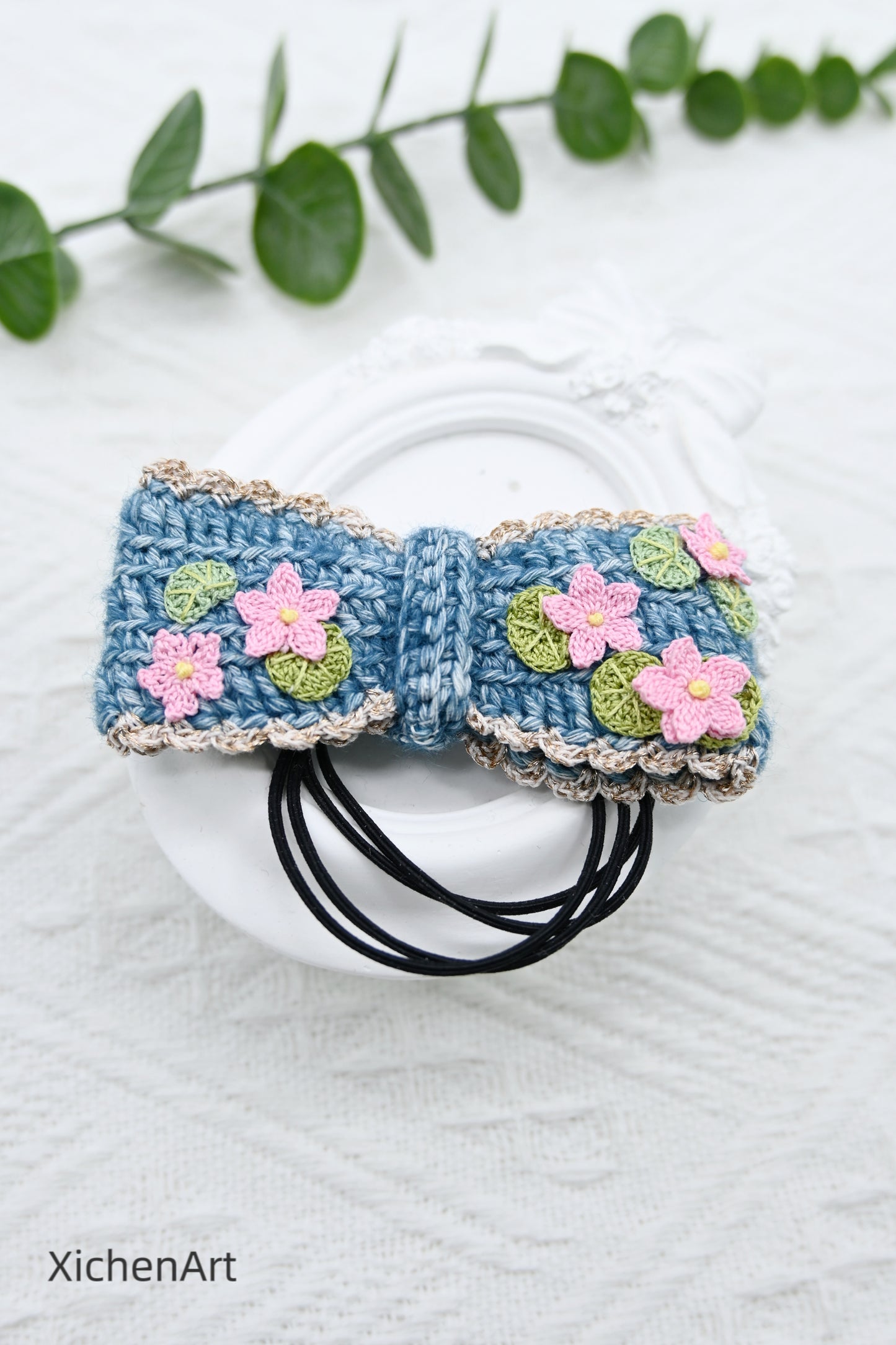 micro crochet lotus flower hair rope