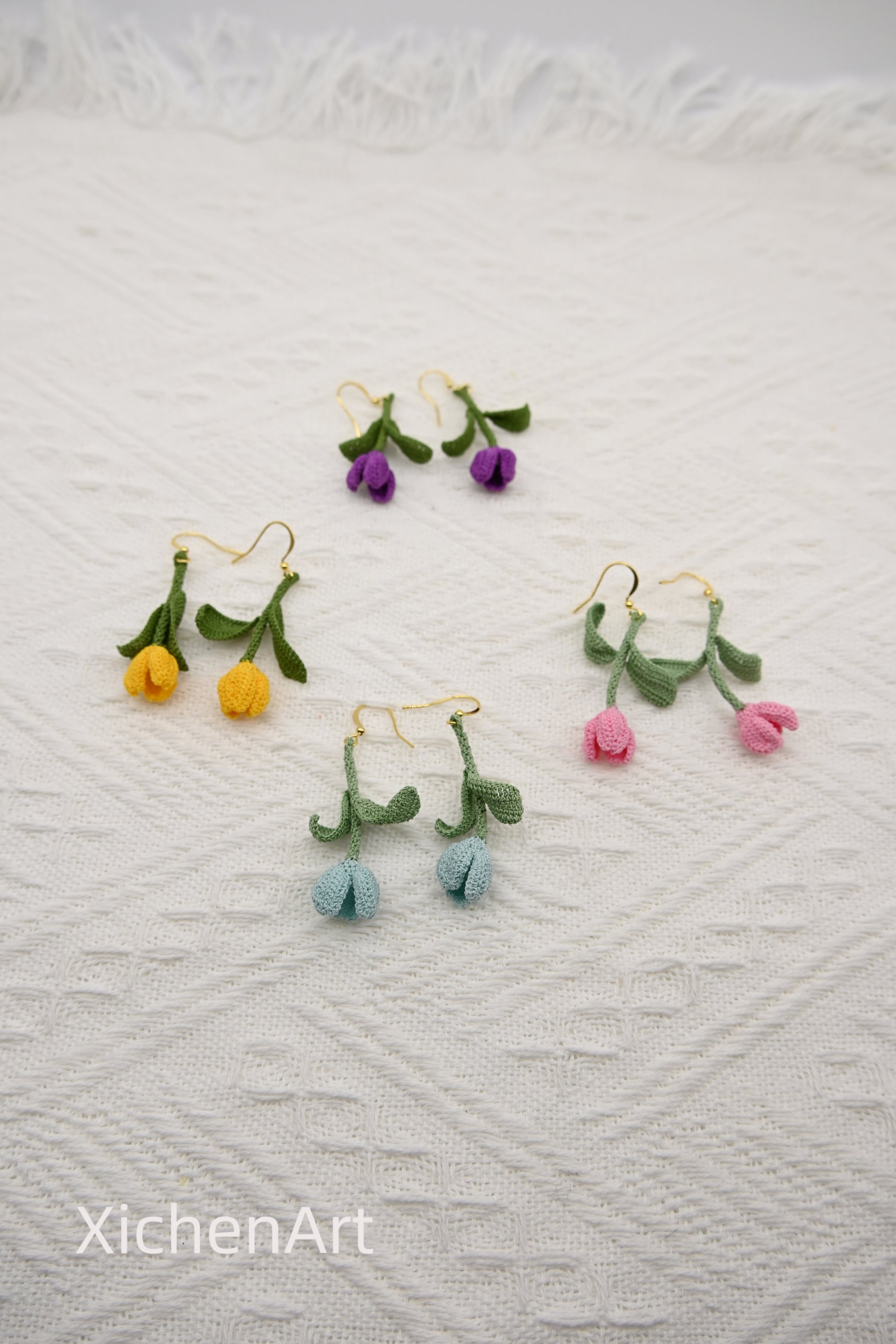 micro crochet tulip earrings