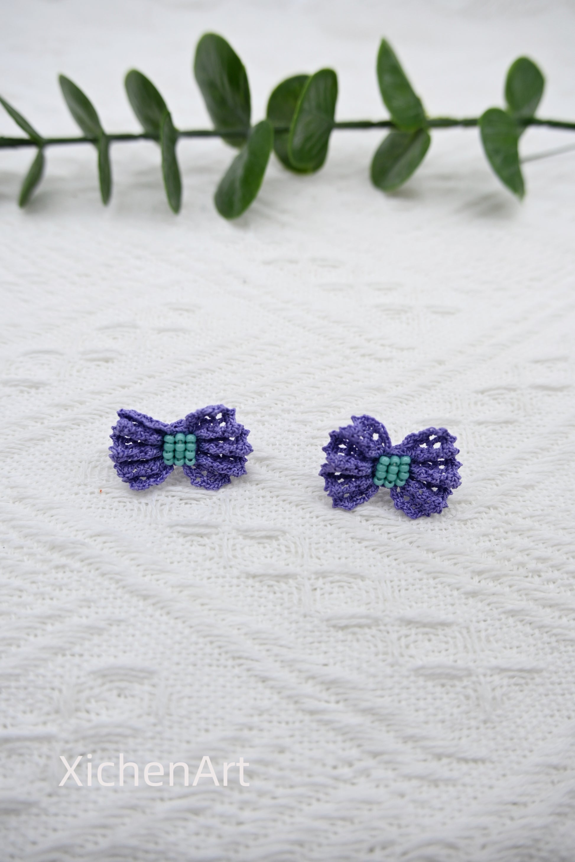 micro crochet bow tie earring