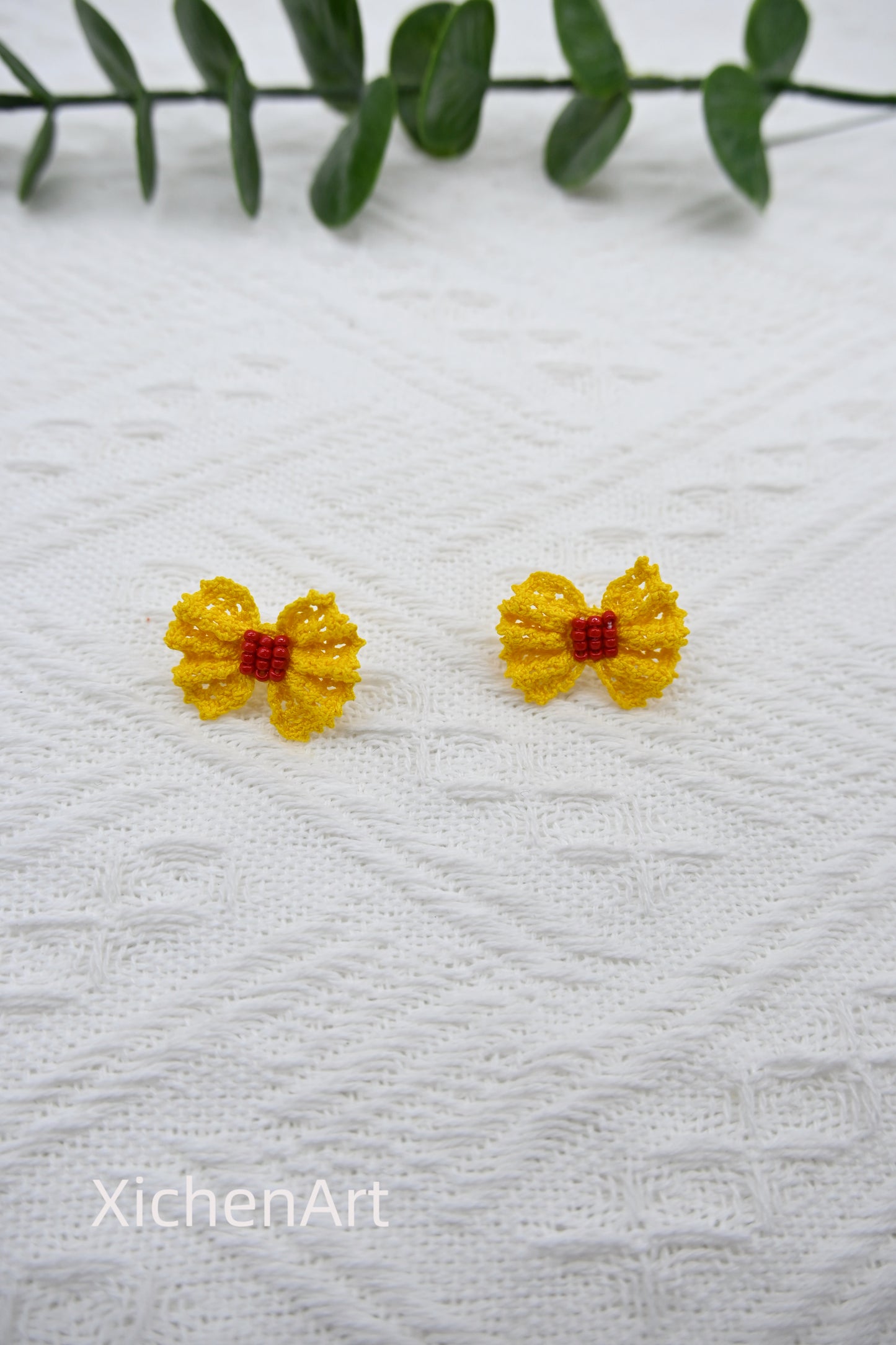 micro crochet bow tie earring