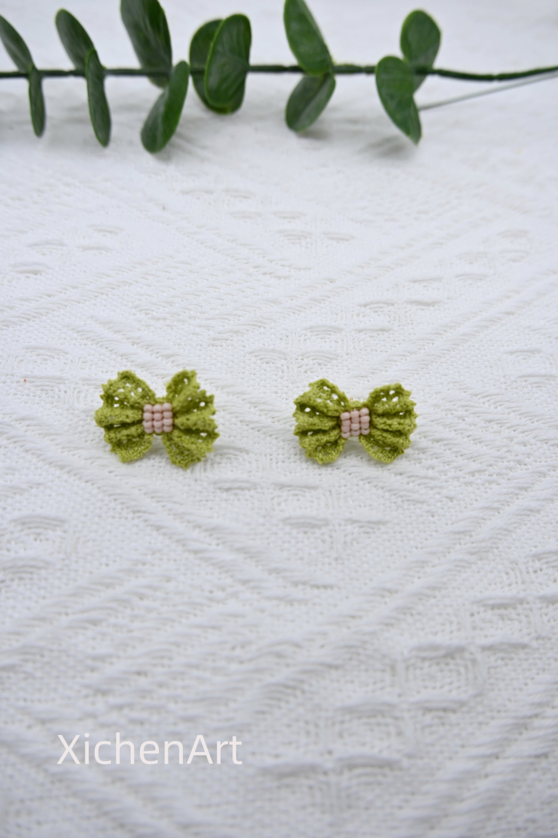 micro crochet bow tie earring