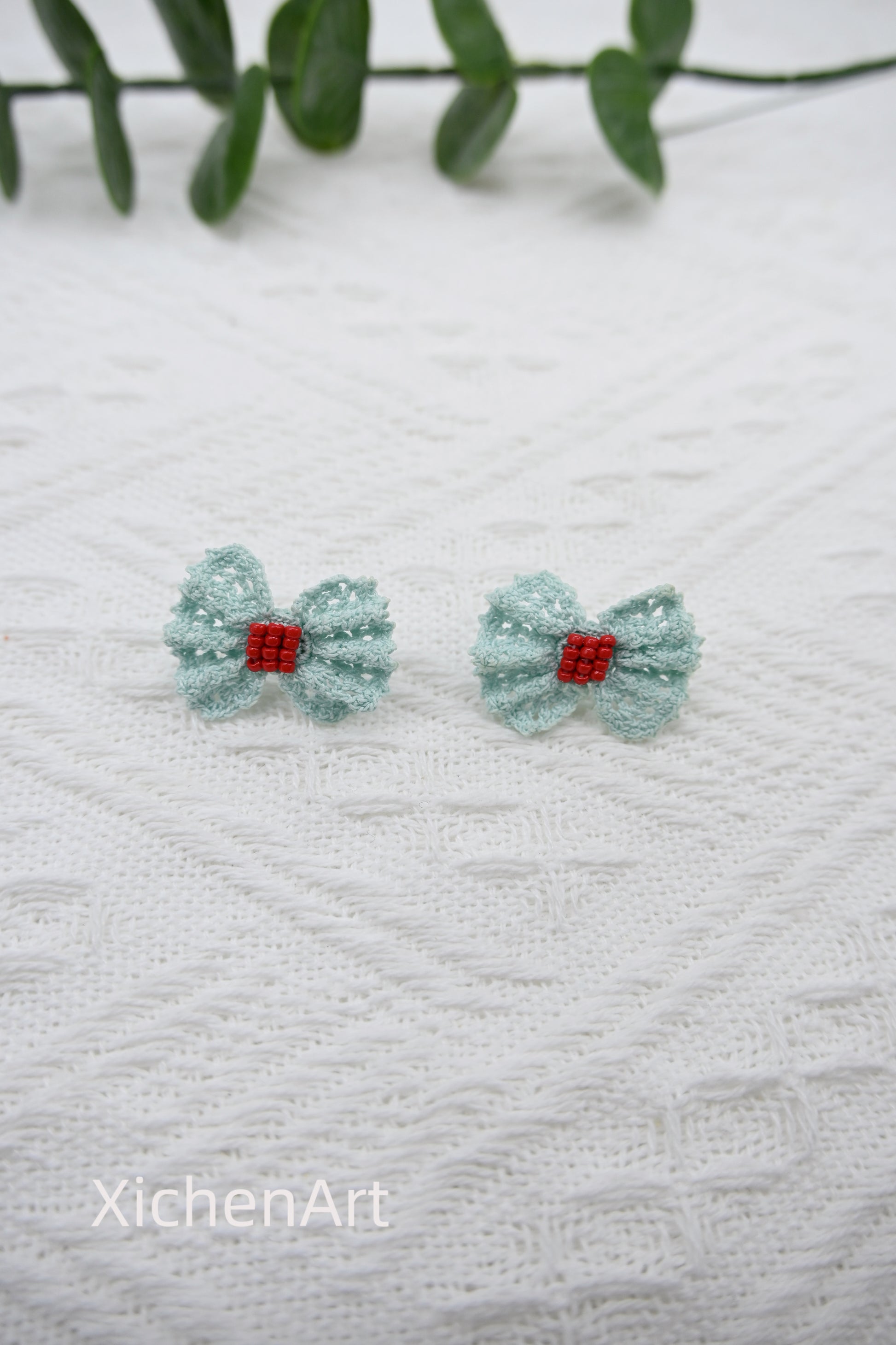 micro crochet bow tie earring