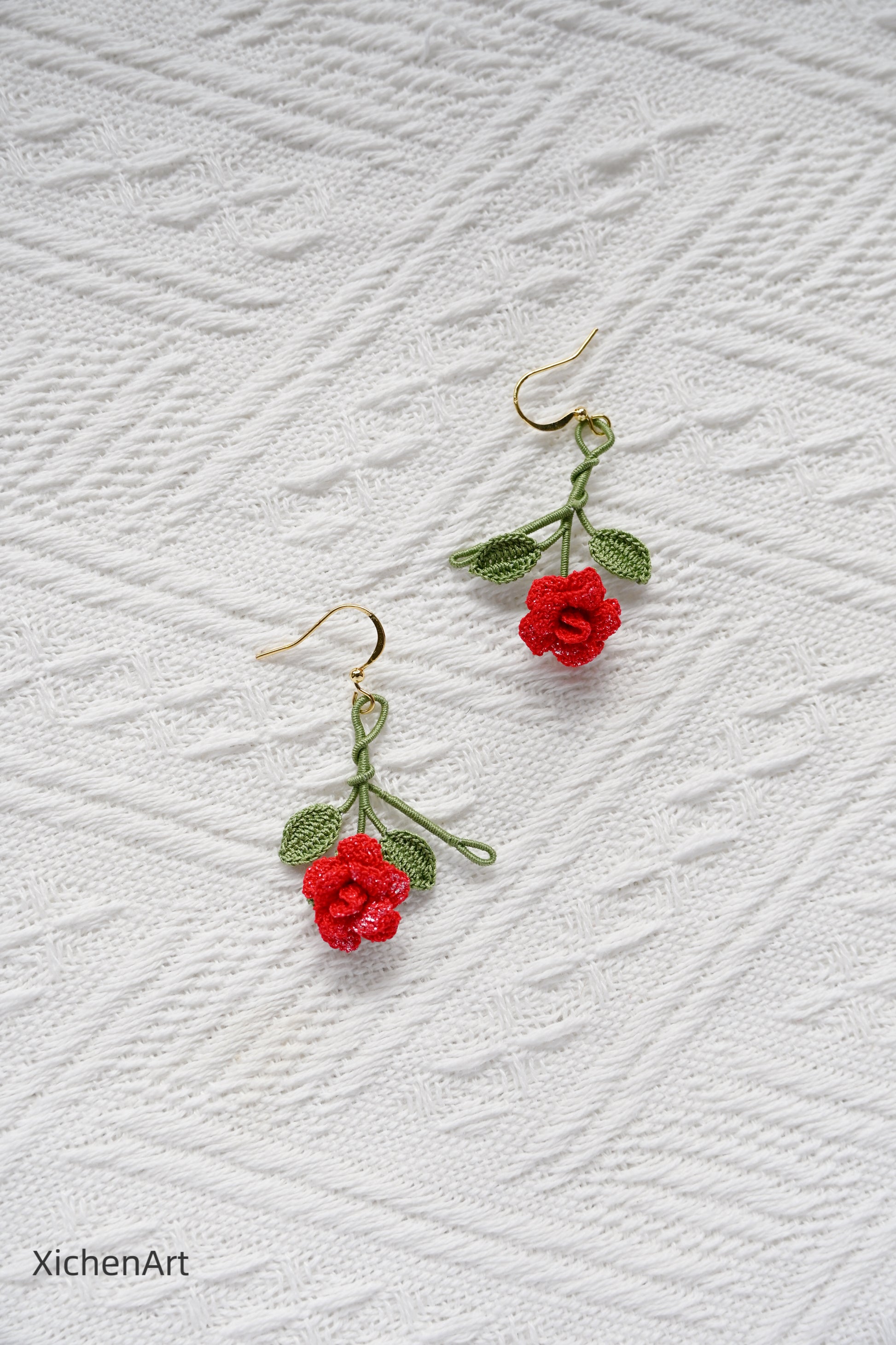 micro crochet china rose earring