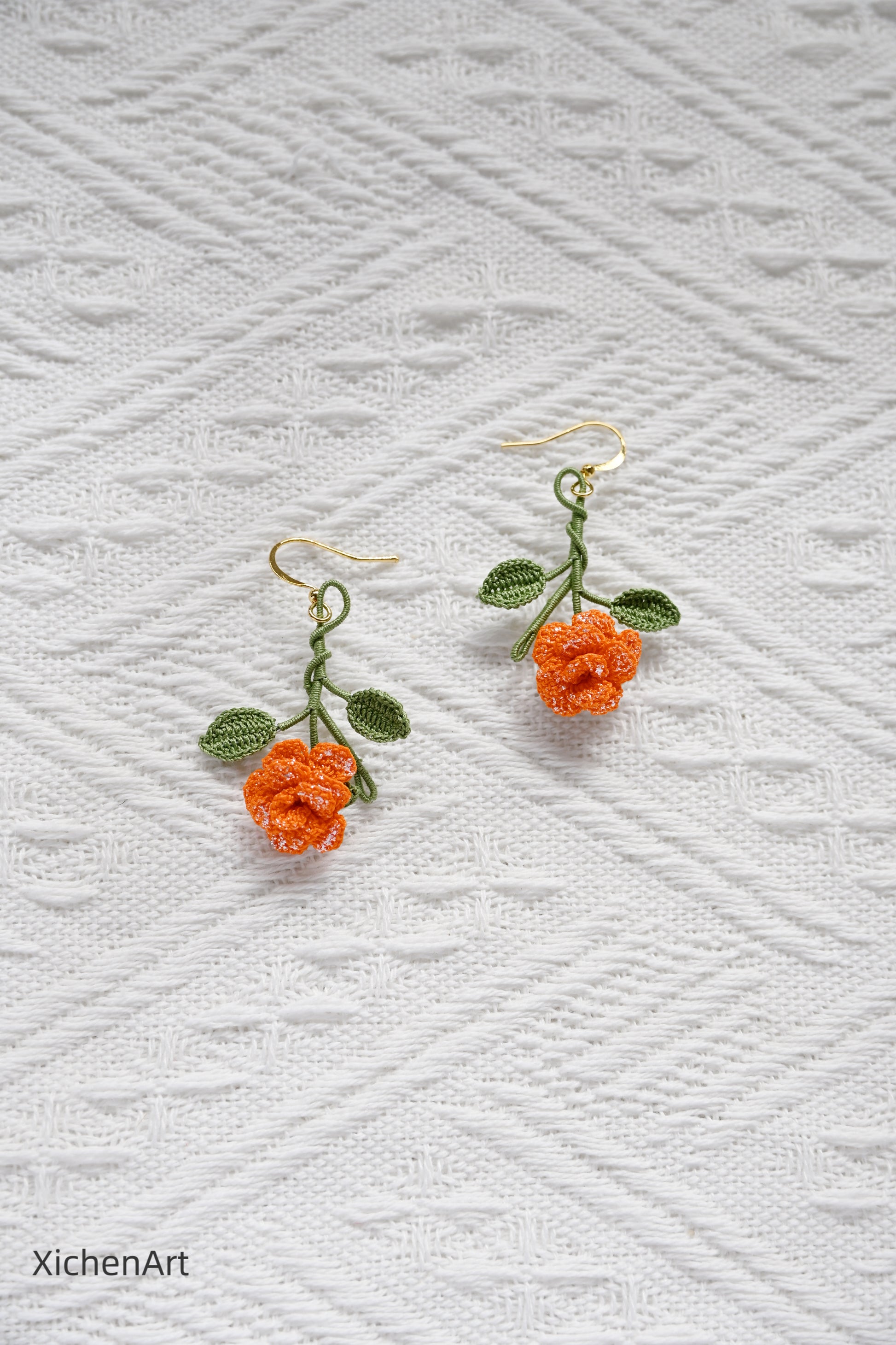 micro crochet china rose earring