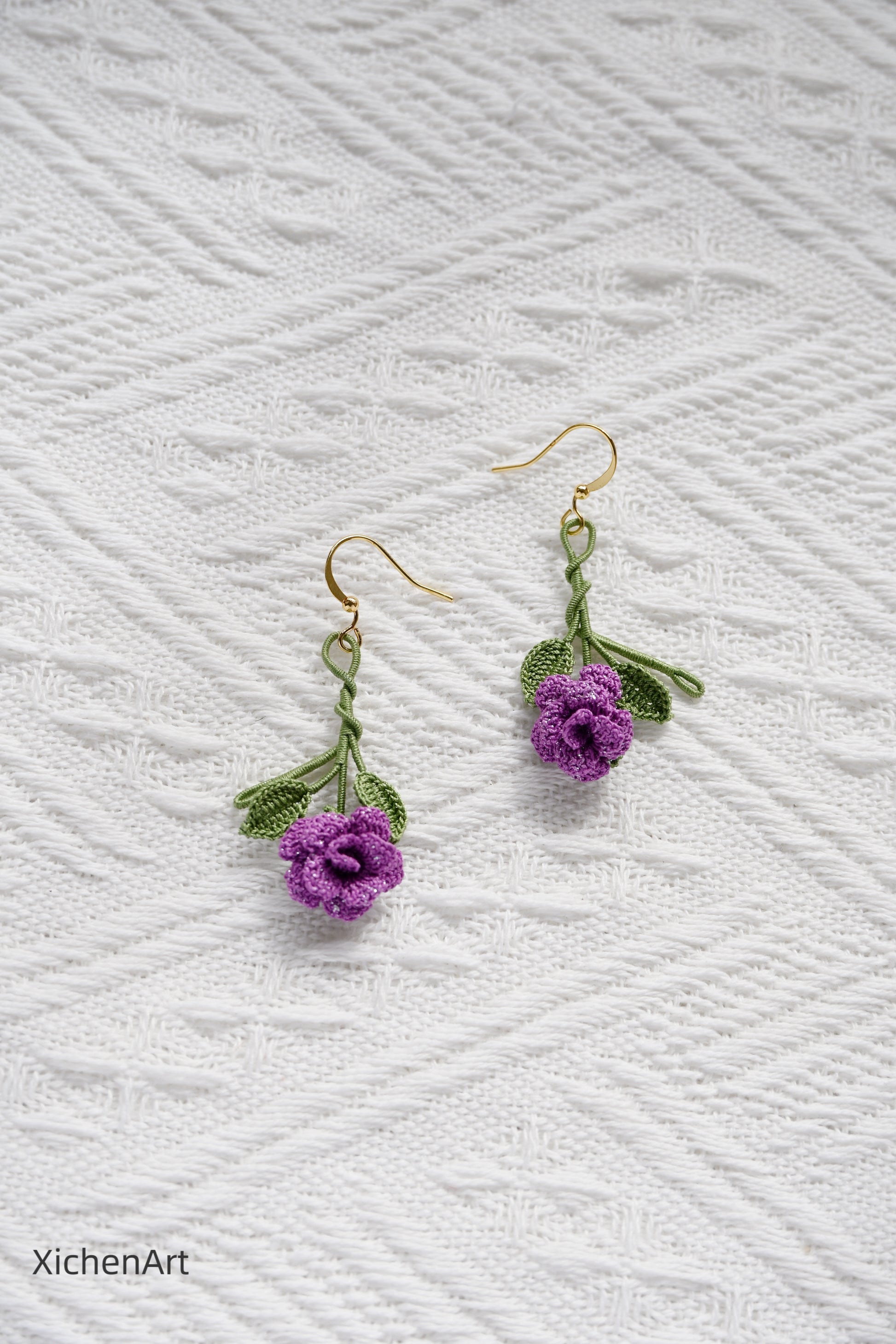 micro crochet china rose earring