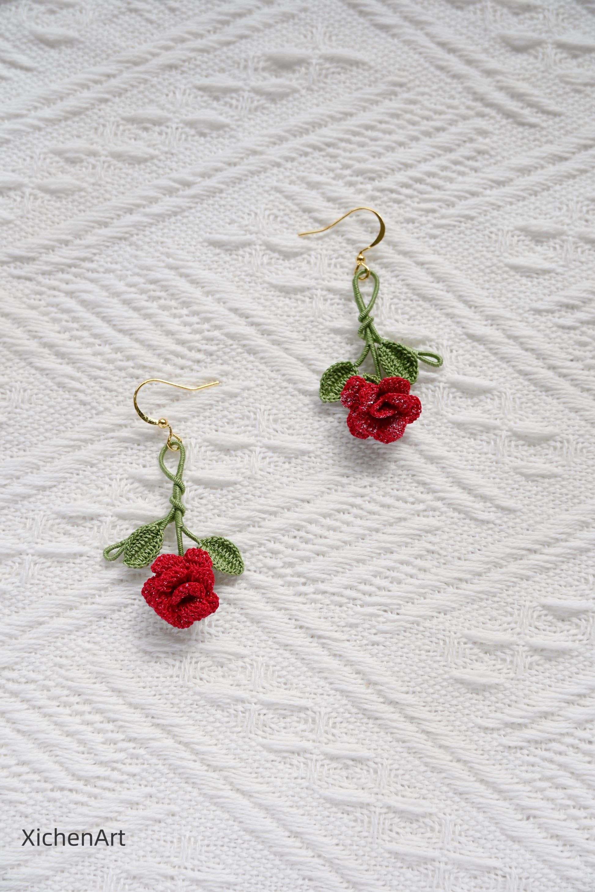 micro crochet china rose earring