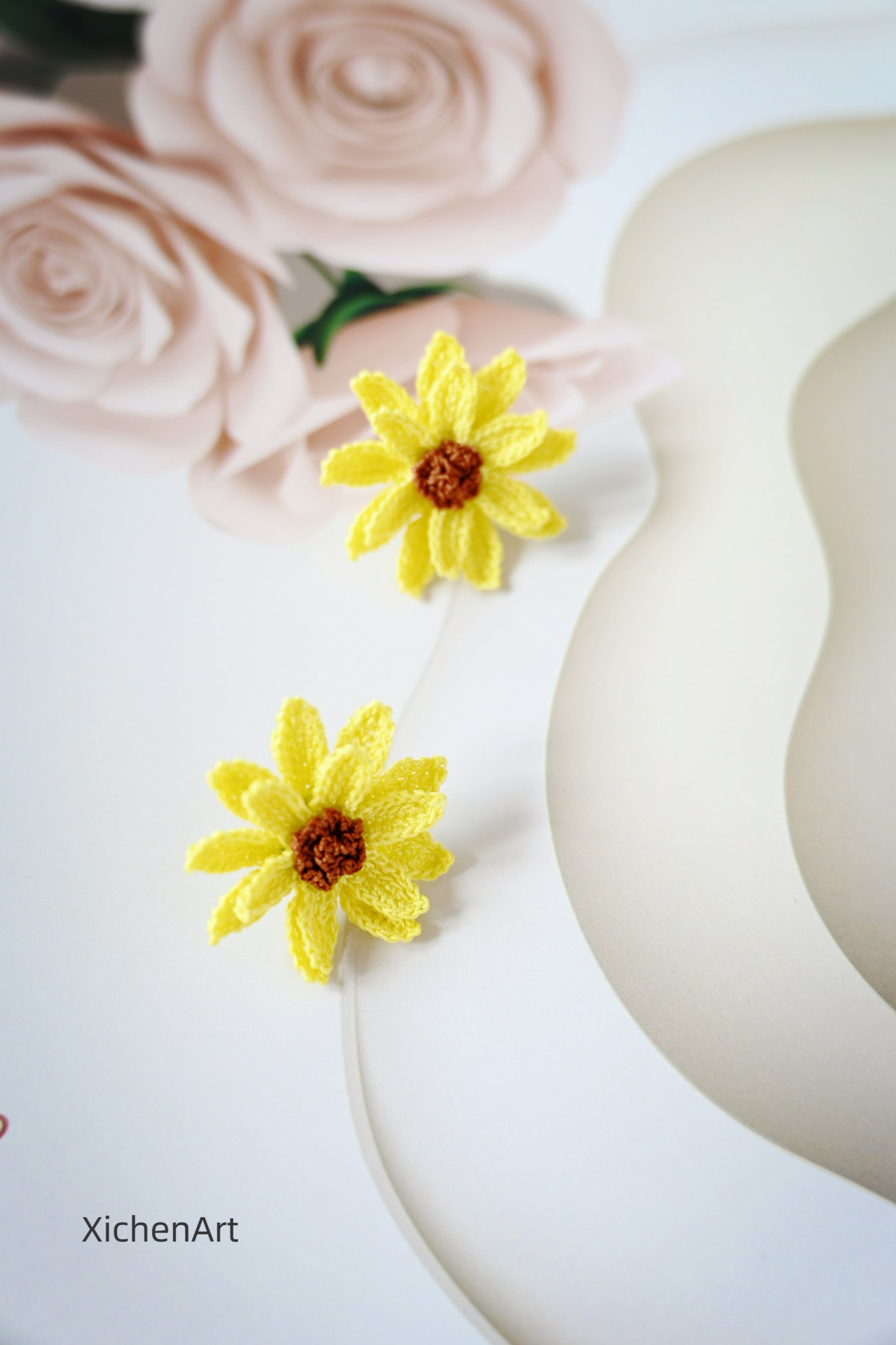 mini crochet sunflower earring studs,