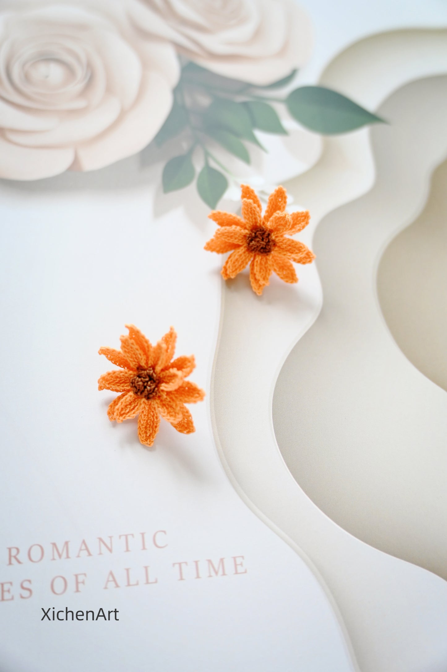 mini crochet sunflower earring studs,