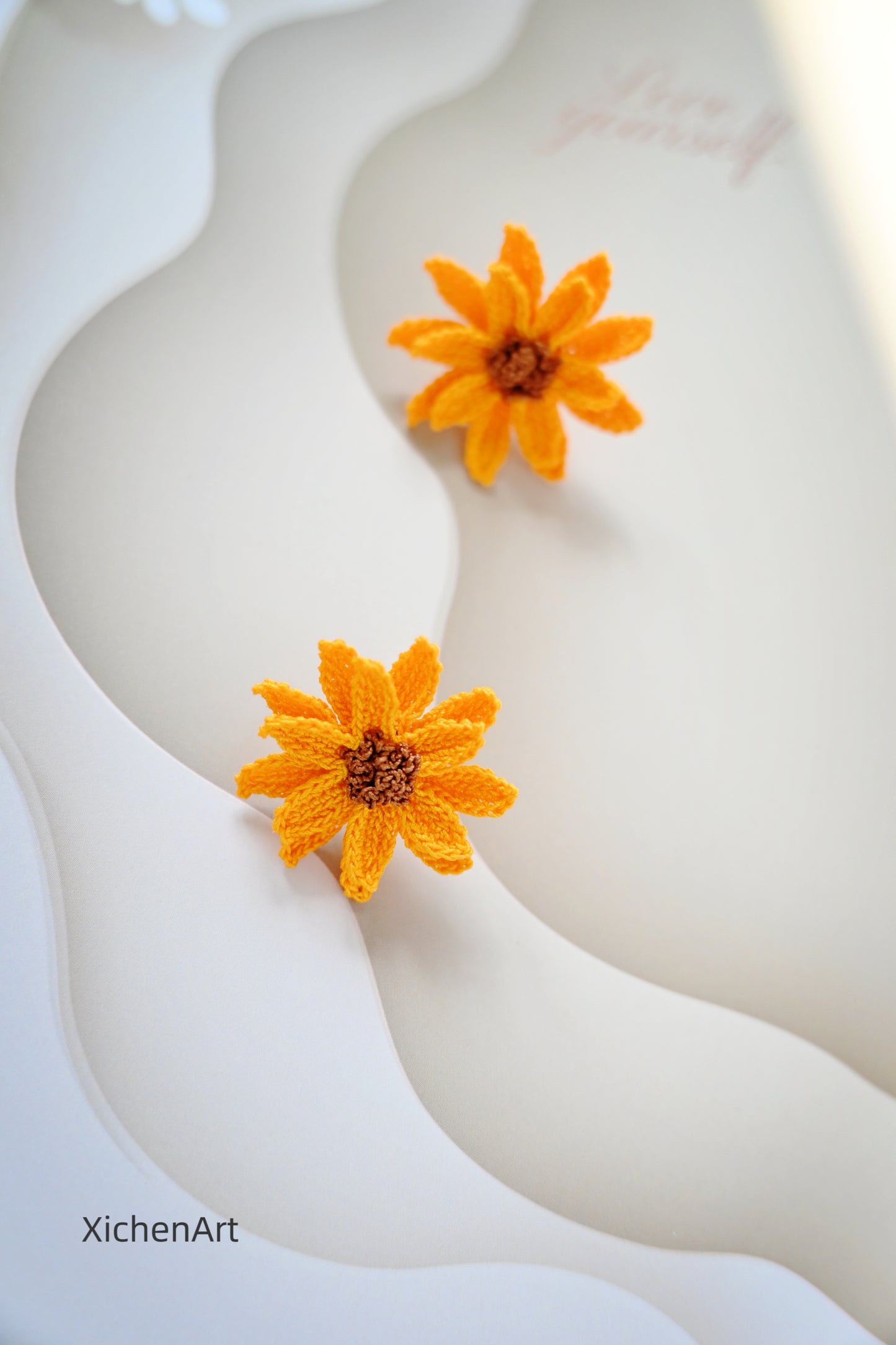 mini crochet sunflower earring studs,