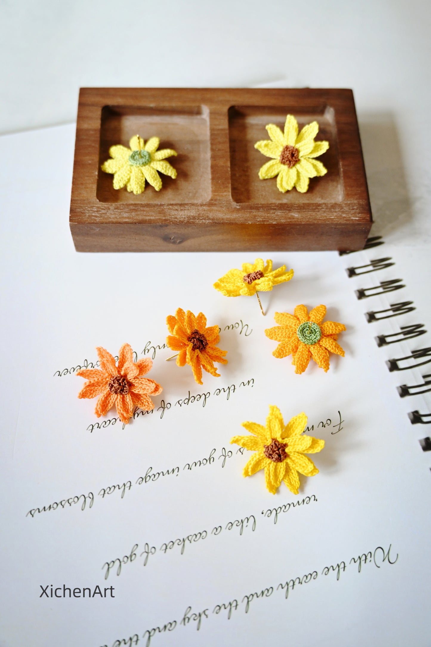 mini crochet sunflower earring studs,