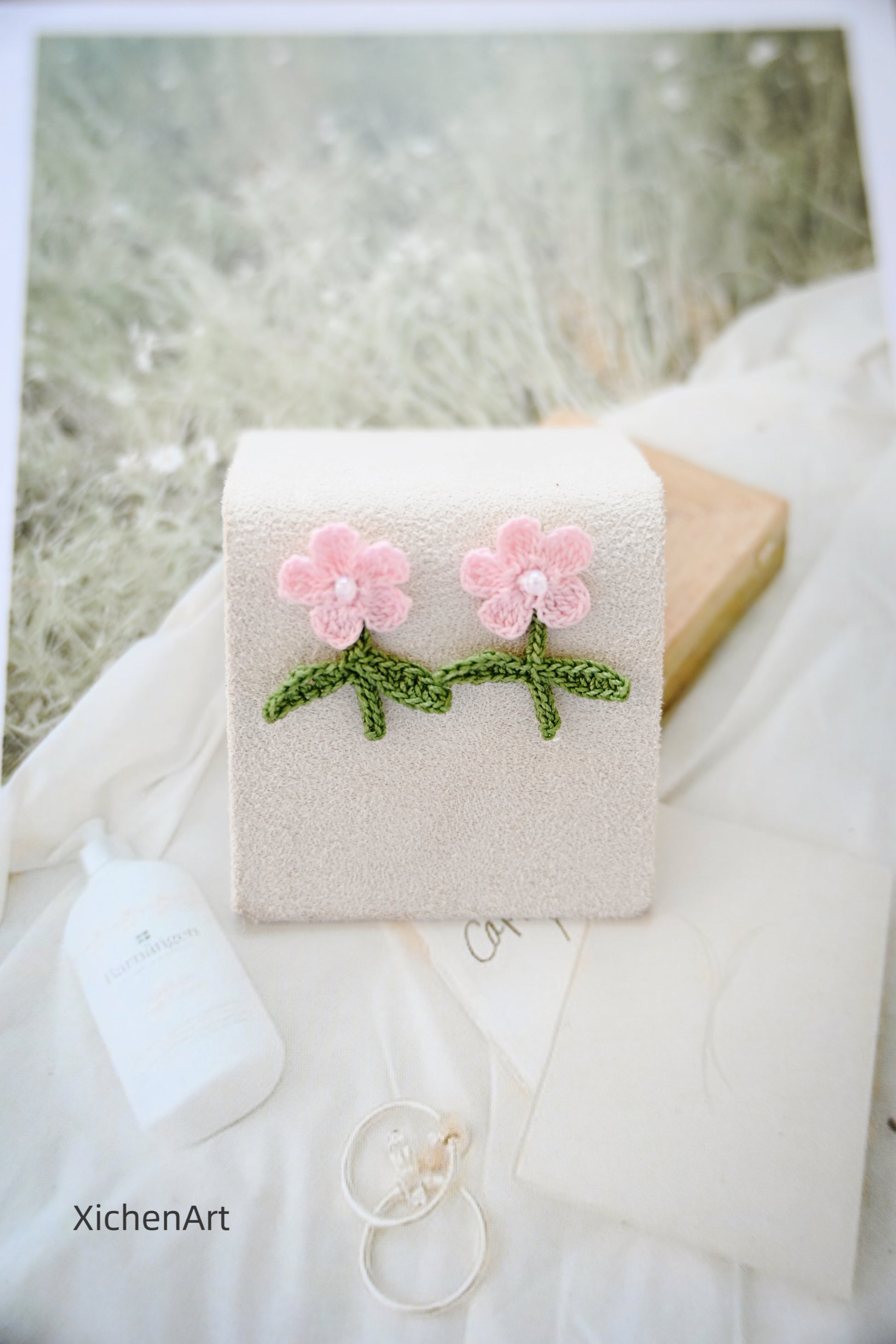 micro crochet flower earring studs