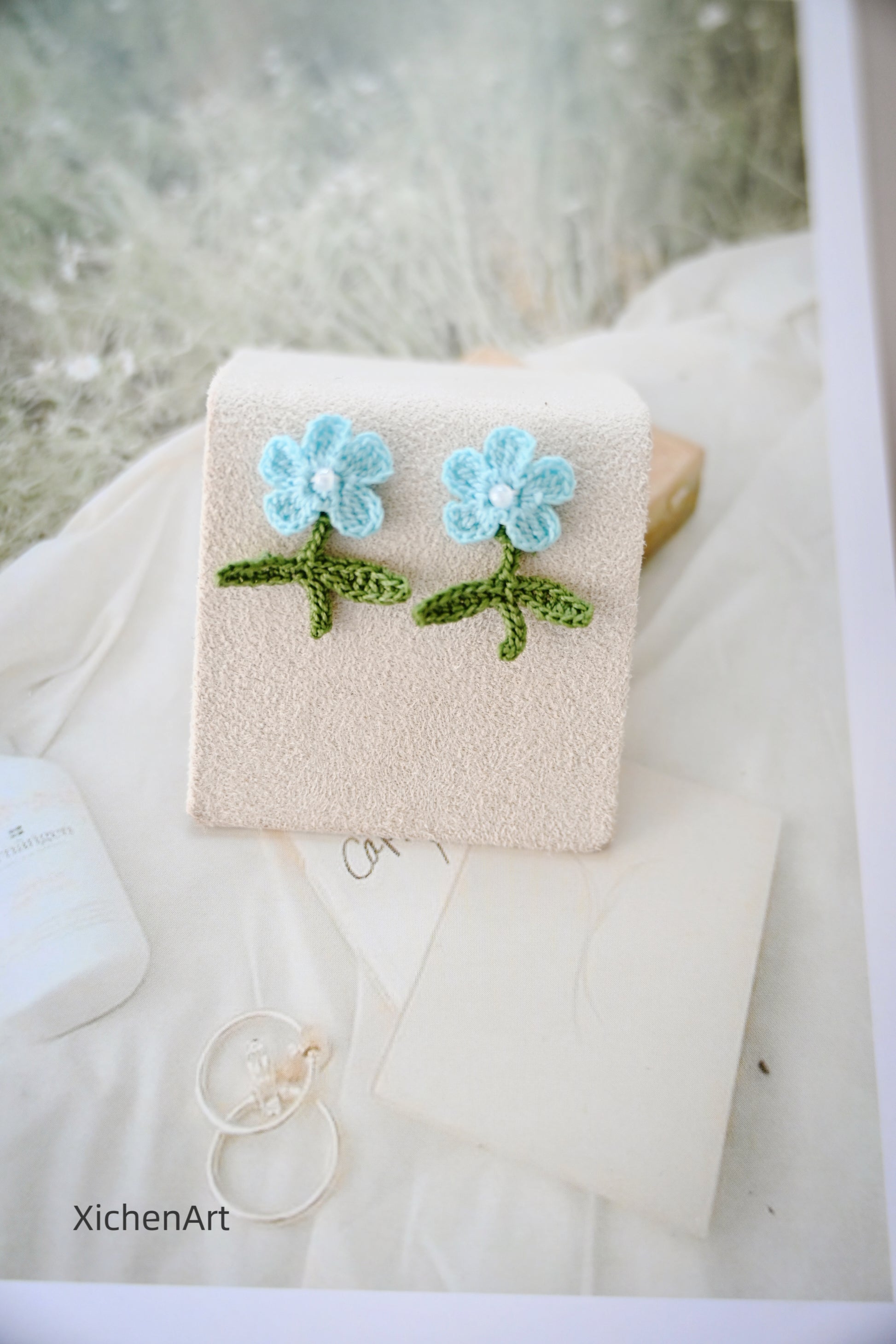 micro crochet flower earring studs