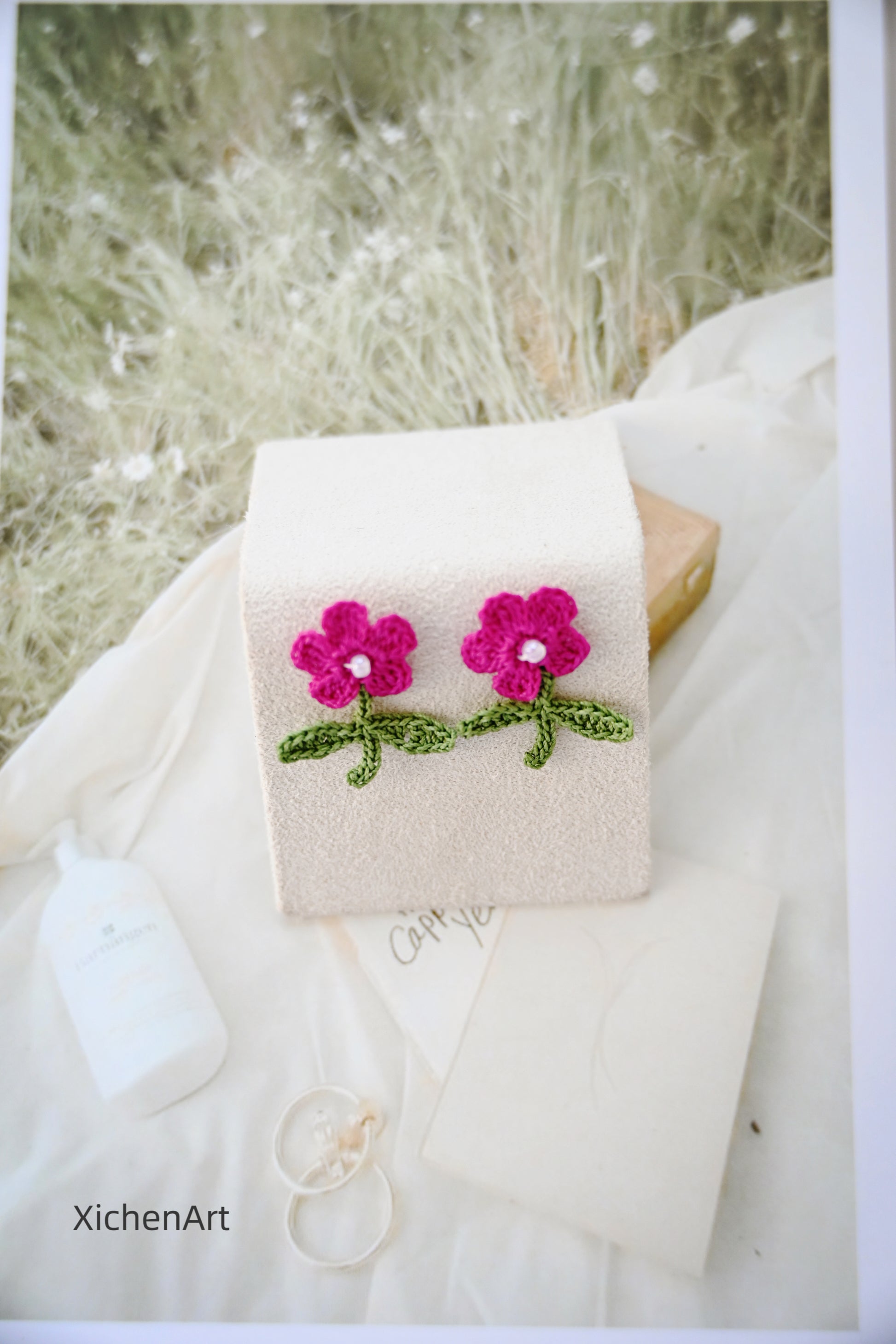 micro crochet flower earring studs