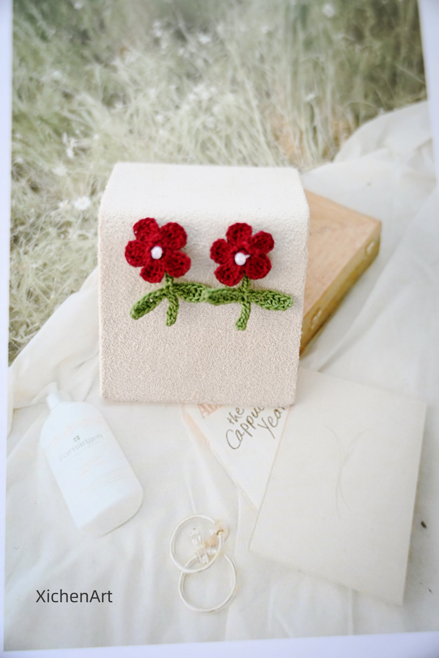 micro crochet flower earring studs