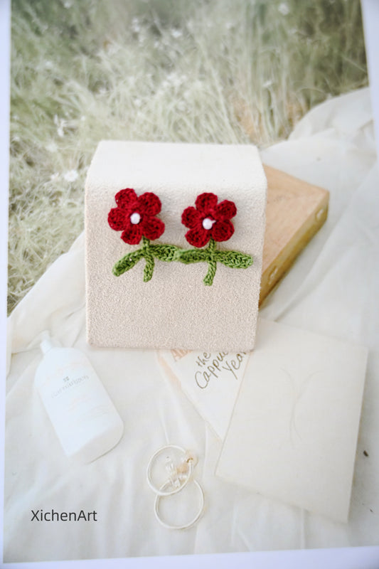 micro crochet flower earring studs