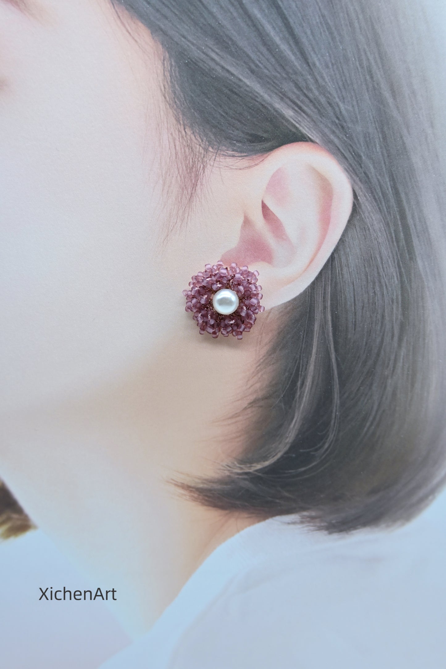 beautiful and elegance nude pink tatting earrings