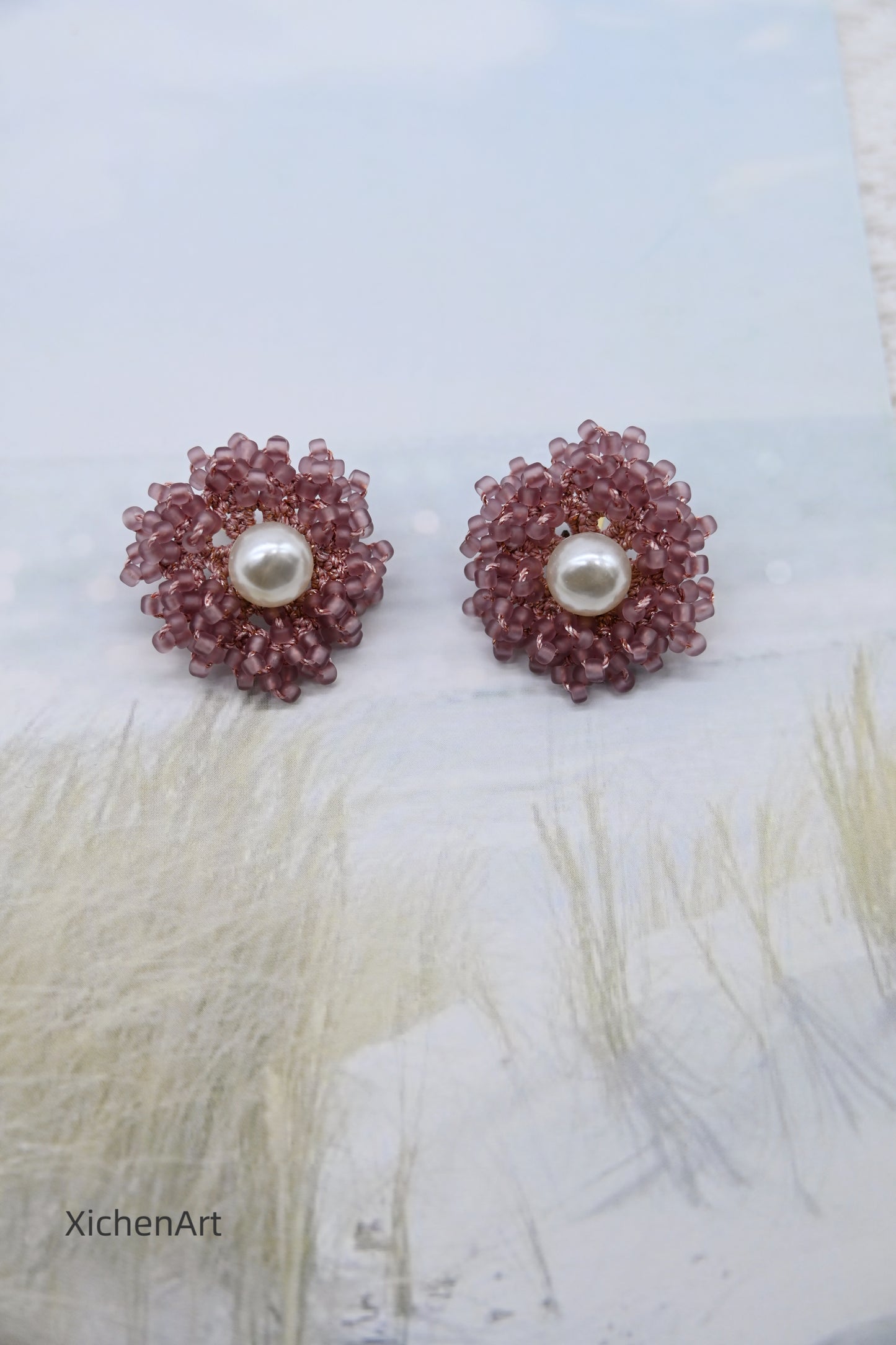 beautiful and elegance nude pink tatting earrings