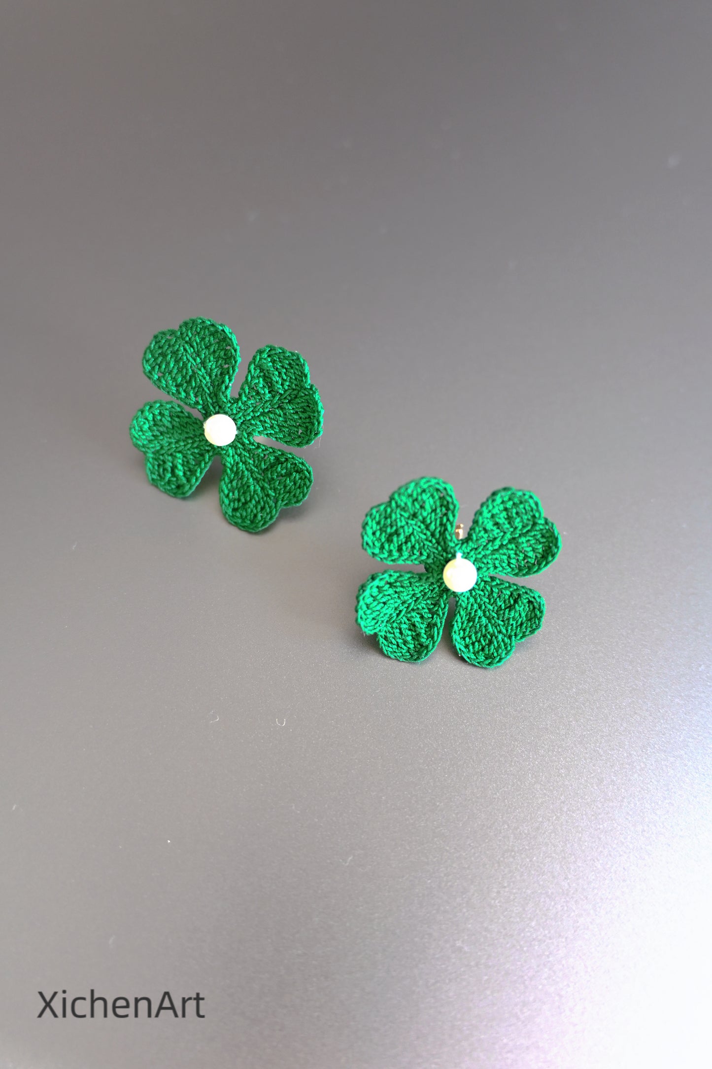 micro crochet delicate four-leaf clover earrings