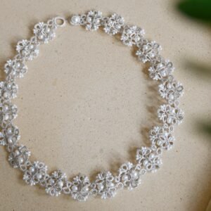 tatting silver necklace with natural pearl
